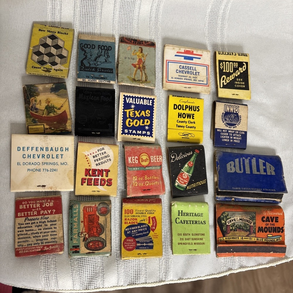 vintage matchbook Lot13 Chevrolet Innes Cave Mounds Keg Beer B1 Lemon Lime